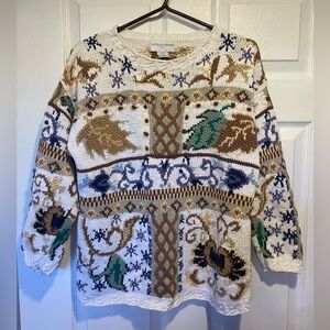 Vintage Petite Sophisticate Embroidered Knit Sweater — Boho Tapestry  Size S